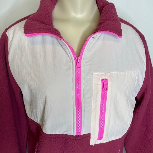 NWT Te Verde Quarter Zip Pullover SMALL Pink White Colorblock Fleece Sweatshirt - Picture 2 of 8